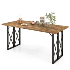 Tangkula 67" Heavy-Duty Rectangle Table Acacia Wood Dining Table W/ Umbrella Hole Patio -Tangkula GUEST 0ccdcc3f 5306 4c5b aeeb 5ae739d1024b