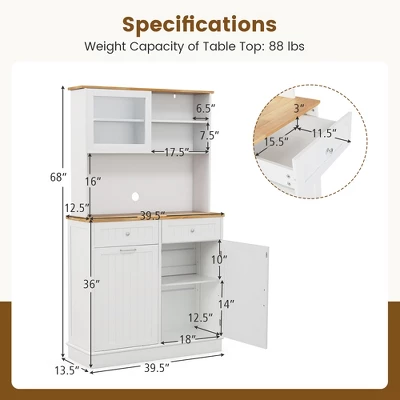 Tangkula Double Tilt Out Trash Cabinet W/ Hutch Kitchen Pantry Storage Cabinet White 8 Tangkula Double Tilt Out Trash Cabinet W/ Hutch Kitchen Pantry Storage Cabinet White - Image 8