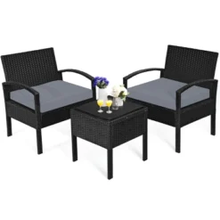 Tangkula 3 Pieces Patio Set Outdoor Wicker Rattan Furniture W/ Cushions Gray -Tangkula GUEST 0d06f4a3 8383 48aa b912 8757fc70a354