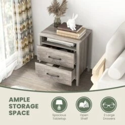 Tangkula Nightstand W/ 2 Drawers Farmhouse Bed Side Table W/ Open Storage Shelf -Tangkula GUEST 0d090362 5a85 4de5 88ea 9ed9a6fee5f9