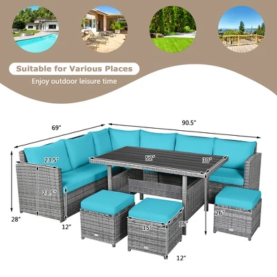 Tangkula 7PCS Rattan Patio Sectional Sofa Set Conversation Set W/ Turquoise Cushions 8 Tangkula 7PCS Rattan Patio Sectional Sofa Set Conversation Set W/ Turquoise Cushions - Image 8