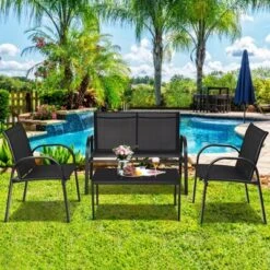 Tangkula 4PCS Furniture Set Chairs And Coffee Table Patio Garden Black -Tangkula GUEST 0d405e1d 3ba8 48f8 a969 5b4f3d27d6bf