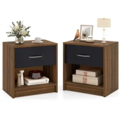 Tangkula 2 PCS Nightstand W/ Drawer Side Table W/ Slide-out Drawer Open Storage Shelf -Tangkula GUEST 0d77eebd bc0f 45e5 a7ce a6338c320d88