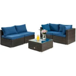 Tangkula 5PCS Rattan Patio Furniture Set Cushioned Sofa Chair Coffee Table Set Easy Assemble Red/Turquoise/White/Navy/Black -Tangkula GUEST 0d98dd7c cf5c 45b7 8b6e c3254a52ee7f