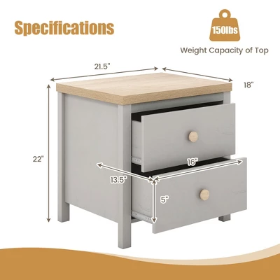 Tangkula Nightstand Farmhouse Side End Table W/ Solid Wood Legs & 2 Drawers For Bedroom 7 Tangkula Nightstand Farmhouse Side End Table W/ Solid Wood Legs & 2 Drawers For Bedroom - Image 7