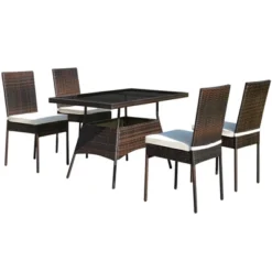 Tangkula 5PCS Rattan Patio Dining Table & Chair Set Outdoor Furniture Set W/ Cushion -Tangkula GUEST 0dadd38c 5144 43a9 a4f9 e925915b1bad