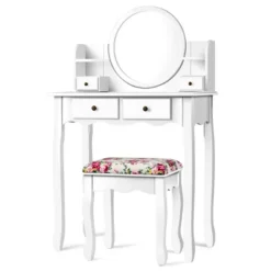 Tangkula Vanity Table Set W/Detachable Mirror & Stool Black/White -Tangkula GUEST 0dca2b86 31cf 4daa 9ac2 a321829b4a78