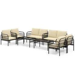 Tangkula 8PCS Furniture Set Outdoor Wicker Conversation Bistro Set W/ Soft Cushions Patio -Tangkula GUEST 0df21587 2790 4993 b66b 4affa71a69f9