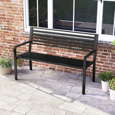 Tangkula 50" Outdoor Metal Park Bench For 2-3 People W/ Armrests & Backrest For Backyard 2 Tangkula 50" Outdoor Metal Park Bench For 2-3 People W/ Armrests & Backrest For Backyard - Image 2