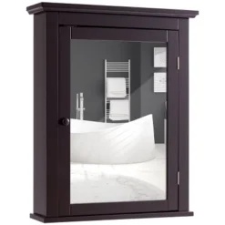 Tangkula Bathroom Wall Mounted Cupboard Mirrored Storage Cabinet Adjustable Shelf