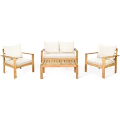 Tangkula 8PCS Patio Acacia Wood Conversation Furniture Set W/ Off White Cushions -Tangkula GUEST 0e24fe98 4191 4a71 89f2 e91269cb2096