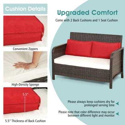 Tangkula 2PCS Patio Rattan Furniture Set Loveseat W/Coffee Table For Garden Porch Backyard Brown 4 Tangkula 2PCS Patio Rattan Furniture Set Loveseat W/Coffee Table For Garden Porch Backyard Brown - Image 4