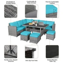 Tangkula 7PCS Rattan Patio Sectional Sofa Set Conversation Set W/ Turquoise Cushions 16 Tangkula 7PCS Rattan Patio Sectional Sofa Set Conversation Set W/ Turquoise Cushions -Tangkula GUEST 0e870896 3b43 4099 b843 a0163899a158