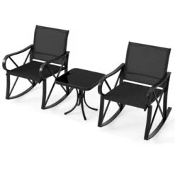 Tangkula 3 Piece Patio Rocking Set 2 Rocking Chairs W/ Tempered Glass Side Table -Tangkula GUEST 0ea672ca 6fe8 4ee9 993b 3a41c7508198