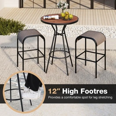 Tangkula 3 PCS Patio Bistro Set Round Table W/ 1.6" Umbrella Hole & 2 Stools Metal Frame 4 Tangkula 3 PCS Patio Bistro Set Round Table W/ 1.6" Umbrella Hole & 2 Stools Metal Frame - Image 4