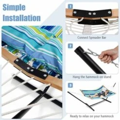 Tangkula Portable Hammock W/ Spreader Bars & Detachable Pillow Quick Dry & Water Proof Material Woven Cotton Rope Blue + Green/Light Blue + Yellow -Tangkula GUEST 0ee8d9b3 6ad1 48c0 bf83 0df3c3d507e9