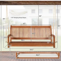 Tangkula 2-Seat Patio Hanging Wooden Porch Swing Bench W/ Cushion -Tangkula GUEST 0ef8fc5f bc2b 4f9c b914 54cdb50379ad