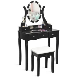 Tangkula Vanity Table Makeup Dresser Desk W/LED Light Drawers & Stool Black/Brown/White -Tangkula GUEST 0f0aaa99 25c7 45c7 b9a0 71e25f4bd6fc