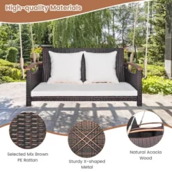 Tangkula 2-seater Hanging Swing Porch Swing PE Wicker Swing Outdoor Hanging Swing Garden Poolside -Tangkula GUEST 0f1e3111 4db9 458b 9518 77c3f355a6ca