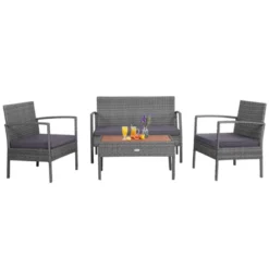 Tangkula Patio Rattan 4PCS Cushioned Chair Side Table Set Bistro Set Classic Furniture Single Sofa Thick Cushion Loveseat For Garden Black/Grey 15 Tangkula Patio Rattan 4PCS Cushioned Chair Side Table Set Bistro Set Classic Furniture Single Sofa Thick Cushion Loveseat For Garden Black/Grey -Tangkula GUEST 0f4c56ce c960 44a6 bfbc e79391509ec5