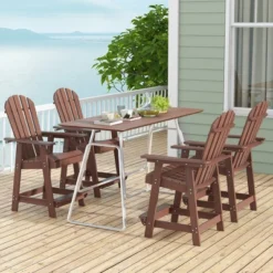 Tangkula Tall Adirondack Chair HDPE Outdoor Bar Stools With Armrests 4.5” Wide Footrest Patio Adirondack Barstools All-Weather Balcony Chairs Brown -Tangkula GUEST 0f7b5763 9008 4061 a560 b5b04aab91db