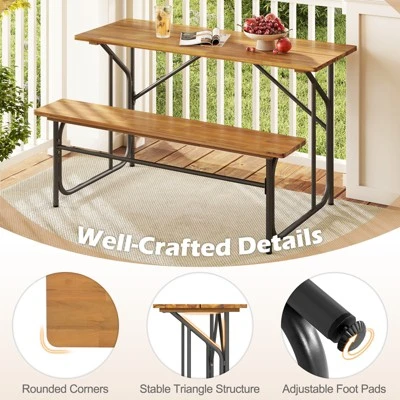 Tangkula 2PCS Table Bench Set For 2 Picnic Table & Loveseat W/Acacia Wood Top Metal Legs 7 Tangkula 2PCS Table Bench Set For 2 Picnic Table & Loveseat W/Acacia Wood Top Metal Legs - Image 7