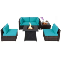 Tangkula 6-Piece Patio Furniture Set W/ 30" Propane Fire Pit Table Outdoor PE Wicker Conversation Set W/ Cushions &Tempered Glass Coffee Table -Tangkula GUEST 0f874971 5435 4d21 8eb6 f269443b0132