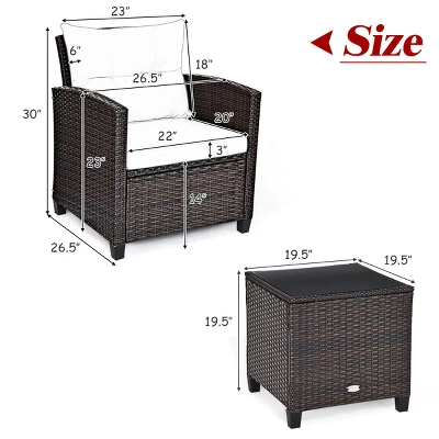 Tangkula 3PCS Wicker Cushioned Conversation Set Outdoor Rattan Furniture W/Beige/Red/Black/Navy/Off White/Turquoise Cushions 2 Tangkula 3PCS Wicker Cushioned Conversation Set Outdoor Rattan Furniture W/Beige/Red/Black/Navy/Off White/Turquoise Cushions - Image 2