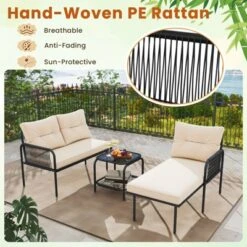 Tangkula 3-Piece L Shaped Patio Furniture Set W/Tempered Glass Table Back & Seat Cushions -Tangkula GUEST 0fb46eea e2d0 4d1d b87d 721e8417fb1f