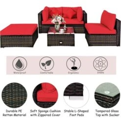 Tangkula 5PCS Rattan Sectional Sofa Set Patio Furniture Set W/ Red Cushion Pillow 12 Tangkula 5PCS Rattan Sectional Sofa Set Patio Furniture Set W/ Red Cushion Pillow -Tangkula GUEST 0fbaed50 7810 4293 9408 1a4d46588e3a