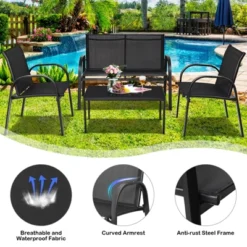 Tangkula 4PCS Furniture Set Chairs And Coffee Table Patio Garden Black -Tangkula GUEST 0fcdb2cc 816b 4ca7 9a47 9325b9f045c0