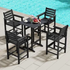 Tangkula Patio Bar Stools Set Of 4 Tall Adirondack Chair W/ Backrest Armrests & Footrests