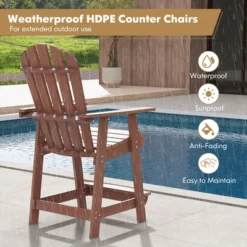Tangkula 4 PCS Tall Adirondack Chair HDPE Outdoor Bar Stools With Armrests 4.5” Wide Footrest Patio Adirondack Barstools Balcony Chairs Brown -Tangkula GUEST 105079ee a2cf 46ee 87dc 71edd1ab4704