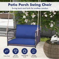 Tangkula Patio Rattan Porch Swing Single Person Hanging Seat W/ Seat & Back Cushions Backyard -Tangkula GUEST 1082a394 e001 45f3 8b9a b61409f387da