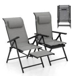 Tangkula Folding Patio Chairs Set Of 4 Lounge Chairs W/ 10-Level Adjustable Backrests -Tangkula GUEST 110cacdc f748 4bbc ace7 7210502659d3 1