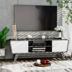 Tangkula Mid Century TV Stand For TVs Up To 55" Media Console Table Sliding Door -Tangkula GUEST 111acc57 040c 49e3 89f8 e58a9b698d7e