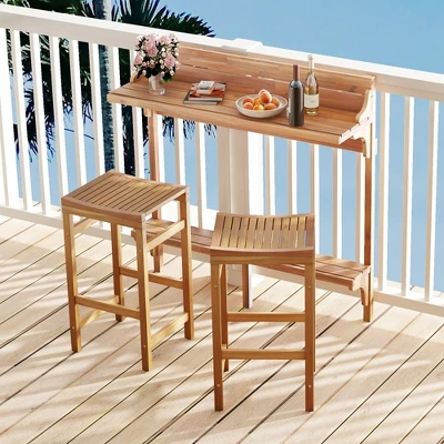 Tangkula 6 PCS Acacia Wood Balcony Table Set W/ Shelf Footrest Curved Wood Seat 2 Tangkula 6 PCS Acacia Wood Balcony Table Set W/ Shelf Footrest Curved Wood Seat - Image 2