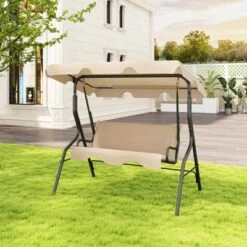 Tangkula 3-Person Swing Chair Porch Swing Seat W/ Adjustable Canopy Removable Cushion