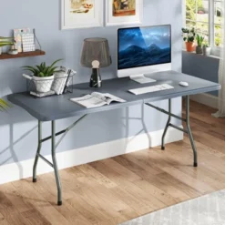 Tangkula 3 PCS Folding Picnic Table Set W/ 6 Ft Table & 2 Benches HDPE Tabletop Bench Top Gray -Tangkula GUEST 120b4808 1b6d 49db bed0 1ca5ba6021cd