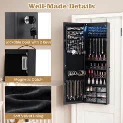 Tangkula Jewelry Armoire W/ Full-Length Mirror W/ Built-in LED Lights Hooks Shelves -Tangkula GUEST 121f84ad 8a2a 4956 b03b 374f6b4a55c9