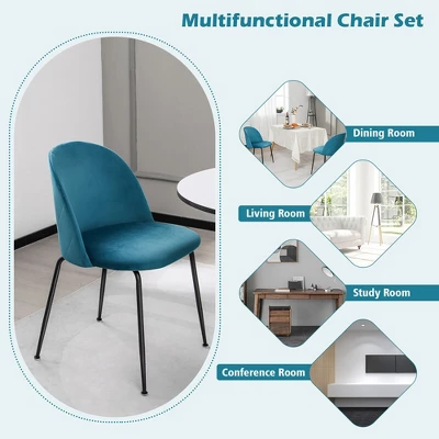 Tangkula Dining Chair Set Of 2 Upholstered Velvet Chair Set W/ Metal Base For Living Room 6 Tangkula Dining Chair Set Of 2 Upholstered Velvet Chair Set W/ Metal Base For Living Room - Image 6