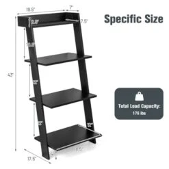 Tangkula 4-Tier Ladder Shelf 43” Tall Wooden Leaning Bookshelf Display Rack Modern Shelving Stand With Anti-tipping Device Black 11 Tangkula 4-Tier Ladder Shelf 43” Tall Wooden Leaning Bookshelf Display Rack Modern Shelving Stand With Anti-tipping Device Black -Tangkula GUEST 126111d5 463e 417a 8650 2b6902765428
