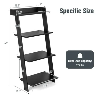 Tangkula 4-Tier Ladder Shelf 43” Tall Wooden Leaning Bookshelf Display Rack Modern Shelving Stand With Anti-tipping Device Black 3 Tangkula 4-Tier Ladder Shelf 43” Tall Wooden Leaning Bookshelf Display Rack Modern Shelving Stand With Anti-tipping Device Black - Image 3