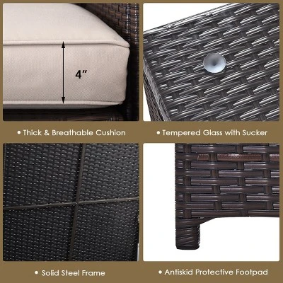 Tangkula 5-Piece Outdoor Patio Furniture Set With 50,000 BTU Propane Fire Pit Table Patio Conversation Set W/ Cushions, Storage Box, Coffee Table 4 Tangkula 5-Piece Outdoor Patio Furniture Set With 50,000 BTU Propane Fire Pit Table Patio Conversation Set W/ Cushions, Storage Box, Coffee Table - Image 4