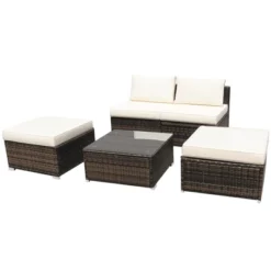 Tangkula 5-Piece Outdoor Rattan Wicker Sofa Set Lounge Chair With White Cushions -Tangkula GUEST 12684781 abd7 4a7e 971f 675cc6d92433
