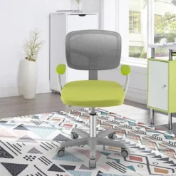 Tangkula Kids Desk Chair Adjustable Height Children Study Chair W/Auto Brake Casters Blue / Pink