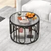 Tangkula 2-Tier 24" Round Coffee Table W/ Oval Swivel Brackets & Reeded Tempered Glass