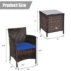 Tangkula 3-Piece Patio Wicker Rattan Furniture Set Conversation Sofa Set With Coffee Table Navy