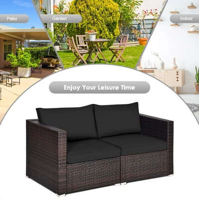Tangkula 2PCS Rattan Corner Sofa Set Patio Outdoor Furniture Set W/ 4 Black Cushions 3 Tangkula 2PCS Rattan Corner Sofa Set Patio Outdoor Furniture Set W/ 4 Black Cushions - Image 3