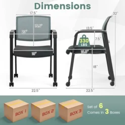 Tangkula 6-Pack Office Conference Chair Set Mesh Guest Reception Stack Chairs With Caster Wheels And Arms Stacking Chair Set -Tangkula GUEST 12fa4e3f f99c 4943 8925 b349420e62f0